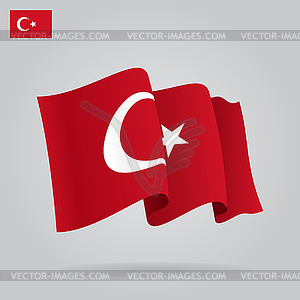 Flat and waving Turkish Flag - vector image