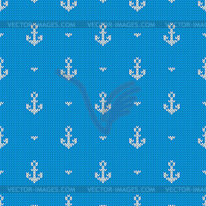 Seamless knitted pattern with anchors - vector clip art