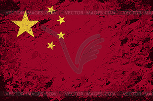 Chinese flag. Grunge background - vector image