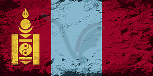 Mongolian flag. Grunge background - vector image