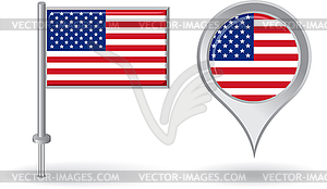American pin icon and map pointer flag - vector clip art