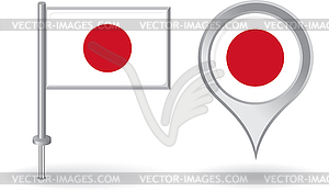 Japanese pin icon and map pointer flag - vector image