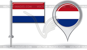 Dutch pin icon and map pointer flag - vector clip art