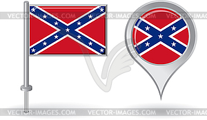Confederate pin icon and map pointer flag - stock vector clipart