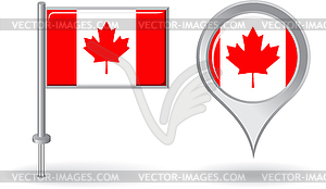 Canadian pin icon and map pointer flag - vector image