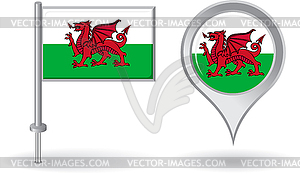 Welsh pin icon and map pointer flag - vector clipart