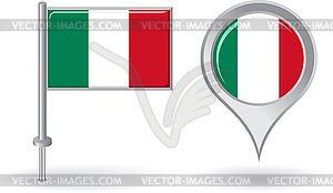 Итальянский значок булавки и карта указатель флаг - изображение в векторном виде