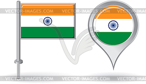 Indian pin icon and map pointer flag - vector image