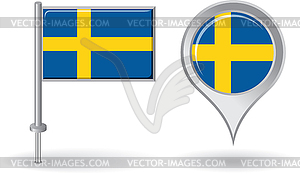 Swedish pin icon and map pointer flag - vector image