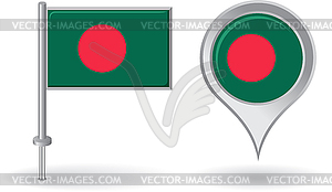Бангладеш значок булавки и карта указатель флаг - векторное изображение клипарта