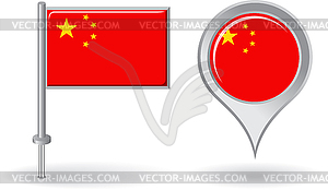 Chinese pin icon and map pointer flag - vector image