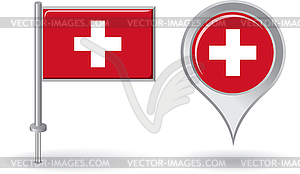 Swiss pin icon and map pointer flag - vector image