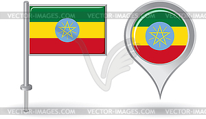 Ethiopian pin icon and map pointer flag - vector clip art