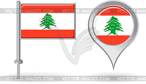 Lebanese pin icon and map pointer flag - vector clip art