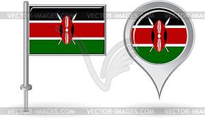Кенийский значок булавки и карта указатель флаг - стоковое векторное изображение