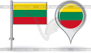 Литовский значок булавки и карта указатель флаг - клипарт в векторном виде