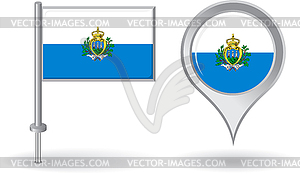Сан - Марино значок булавки и карта указатель флаг - цветной векторный клипарт