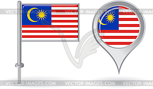 Malaysian pin icon and map pointer flag - vector image