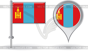 Mongolian pin icon and map pointer flag - vector clip art