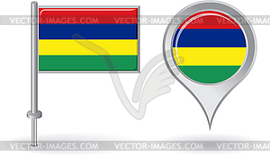 Mauritius pin icon and map pointer flag - color vector clipart