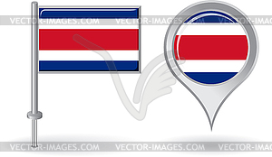 Costa Rican pin icon and map pointer flag - vector clipart