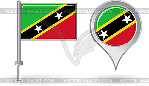 Сент-Китс и Невис контактный значок, флаг указатель карты - клипарт в векторном виде