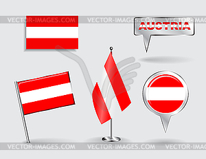 Set of Austrian pin, icon and map pointer flags - vector clip art