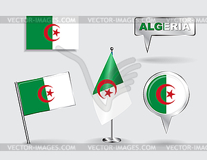 Set of Algerian pin, icon and map pointer flags - vector clipart