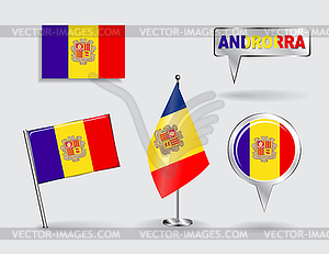 Set of Andorran pin, icon and map pointer flags - vector clip art
