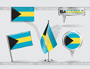 Set of Bahamas pin, icon and map pointer flags - vector clip art