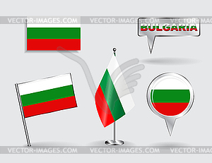 Set of Bulgarian pin, icon and map pointer flags - vector EPS clipart