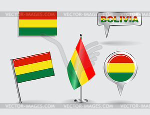 Set of Bolivian pin, icon and map pointer flags - vector clipart