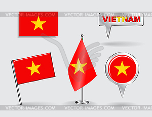 Set of Vietnamese pin, icon and map pointer flags - vector image