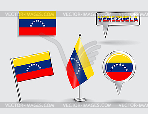 Set of Venezuelan pin, icon and map pointer flags - vector image