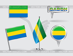Set of Gabonese pin, icon and map pointer flags - vector image