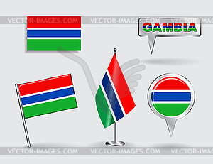 Set of Gambian pin, icon and map pointer flags - vector image