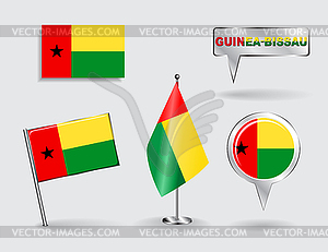 Set of Guinea-Bissau pin, icon and map pointer flags - vector clip art