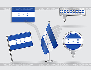 Set of Honduras pin, icon and map pointer flags - vector clip art