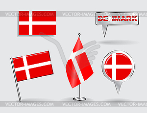 Set of Danish pin, icon and map pointer flags - vector clip art