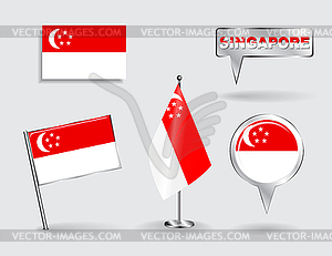 Set of Singapore pin, icon and map pointer flags - vector clipart