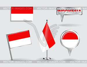 Set of Indonesian pin, icon and map pointer flags - vector image