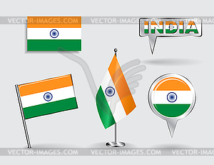 Set of Indian pin, icon and map pointer flags - vector clip art