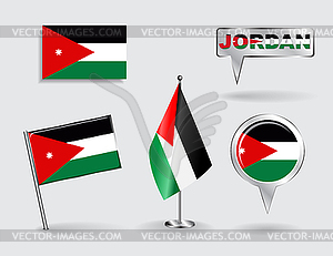 Set of Jordan pin, icon and map pointer flags - vector clipart