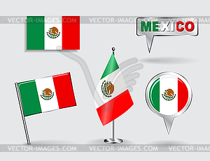 Set of Mexican pin, icon and map pointer flags - vector clipart / vector image