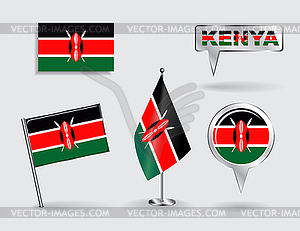 Set of Kenyan pin, icon and map pointer flags - vector image