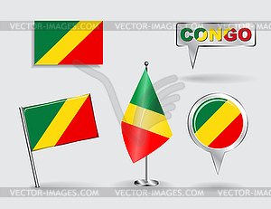 Set of Congolese pin, icon and map pointer flags - vector image