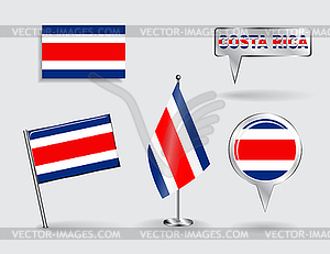 Set of Costa Rican pin, icon and map pointer flags - vector image