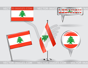 Set of Lebanese pin, icon and map pointer flags - vector image