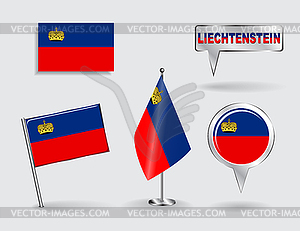 Set of Liechtenstein pin, icon and map pointer flags - vector image