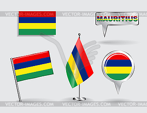 Set of Mauritius pin, icon and map pointer flags - vector EPS clipart